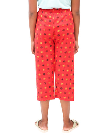 Afra Women Capri Pant | 3/4th Length | Printed OE Cloth | Comfortable Elastic Waist | Casual & Daily Wear(Red)