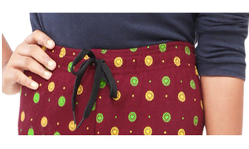 Afra Women Capri Pant | 3/4th Length | Printed OE Cloth | Comfortable Elastic Waist | Casual & Daily Wear (Meroon)