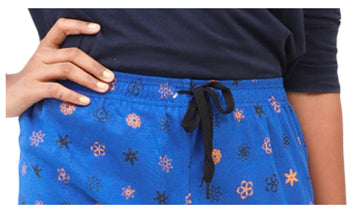 Afra Women Capri Pant | 3/4th Length | Printed OE Cloth | Comfortable Elastic Waist | Casual & Daily Wear(Blue)