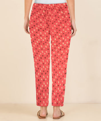 Afra Women Printed Pyjama Pants | OE Cloth | Nightwear & Lounge Wear | Comfortable Elastic Waist(Red)