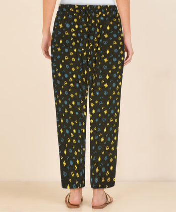 Afra Women Printed Pyjama Pants | OE Cloth | Nightwear & Lounge Wear | Comfortable Elastic Waist(Black)