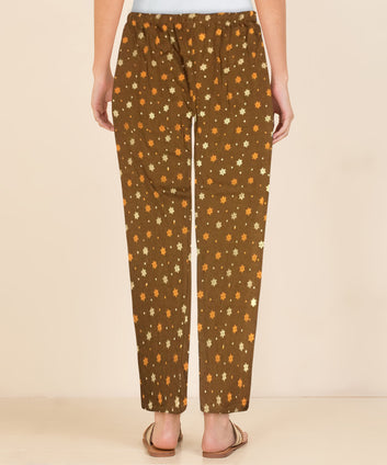 Afra Women Printed Pyjama Pants | OE Cloth | Nightwear & Lounge Wear | Comfortable Elastic Waist(Brown)