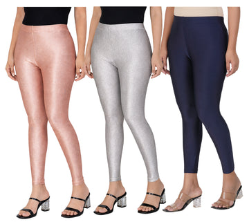 AFRA Women Shimmer PANT Combo (ROSE GOLD-SILVER-NAVY BLUE)