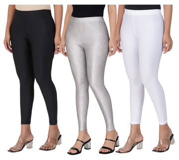 AFRA Women Shimmer PANT Pack of 3 (ROSE GOLD-SILVER- WHITE)