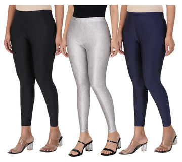 AFRA Women Shimmer PANT Combo (Black-Silver-Navy Blue)