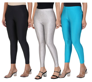 AFRA Women Shimmer PANT Combo (Black-Silver- CyanBlue)