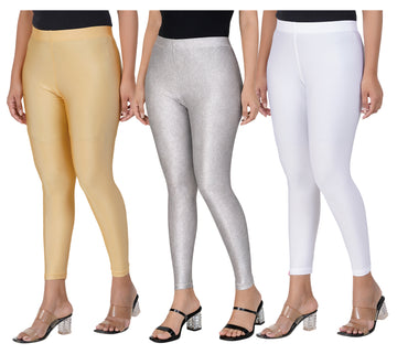 AFRA Women Shimmer Leggings Combo (GOLD-SILVER-WHITE)