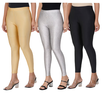 AFRA Women Shimmer Leggings Combo (GOLD-SILVER- BLACK)