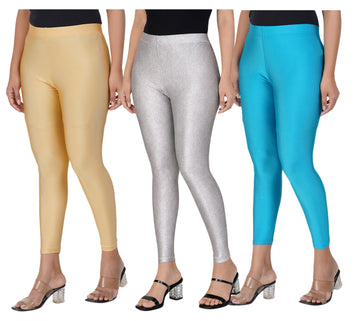 AFRA Women Shimmer Leggings Combo (GOLD-SILVER- Turquoise)