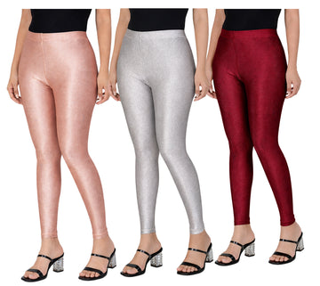 AFRA Women Shimmer PANT Combo (ROSE GOLD-SILVER-MEROON)