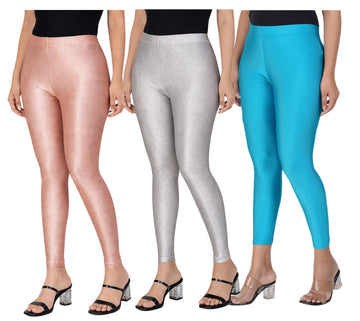 AFRA Women Shimmer PANT Combo (ROSE GOLD-SILVER-TURQUOISE)