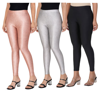 AFRA Women Shimmer PANT Combo (ROSE GOLD-SILVER-BLACK)