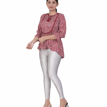 AFRA Women's Lycra Shimmer Leggings – Full Length Combo (Peacock green -Silver- White)