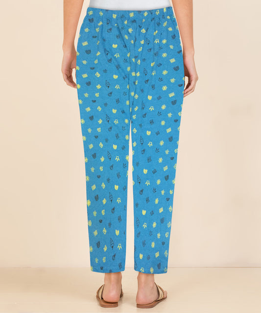 Afra Women Printed Pyjama Pants | OE Cloth | Nightwear & Lounge Wear | Comfortable Elastic Waist (Blue)