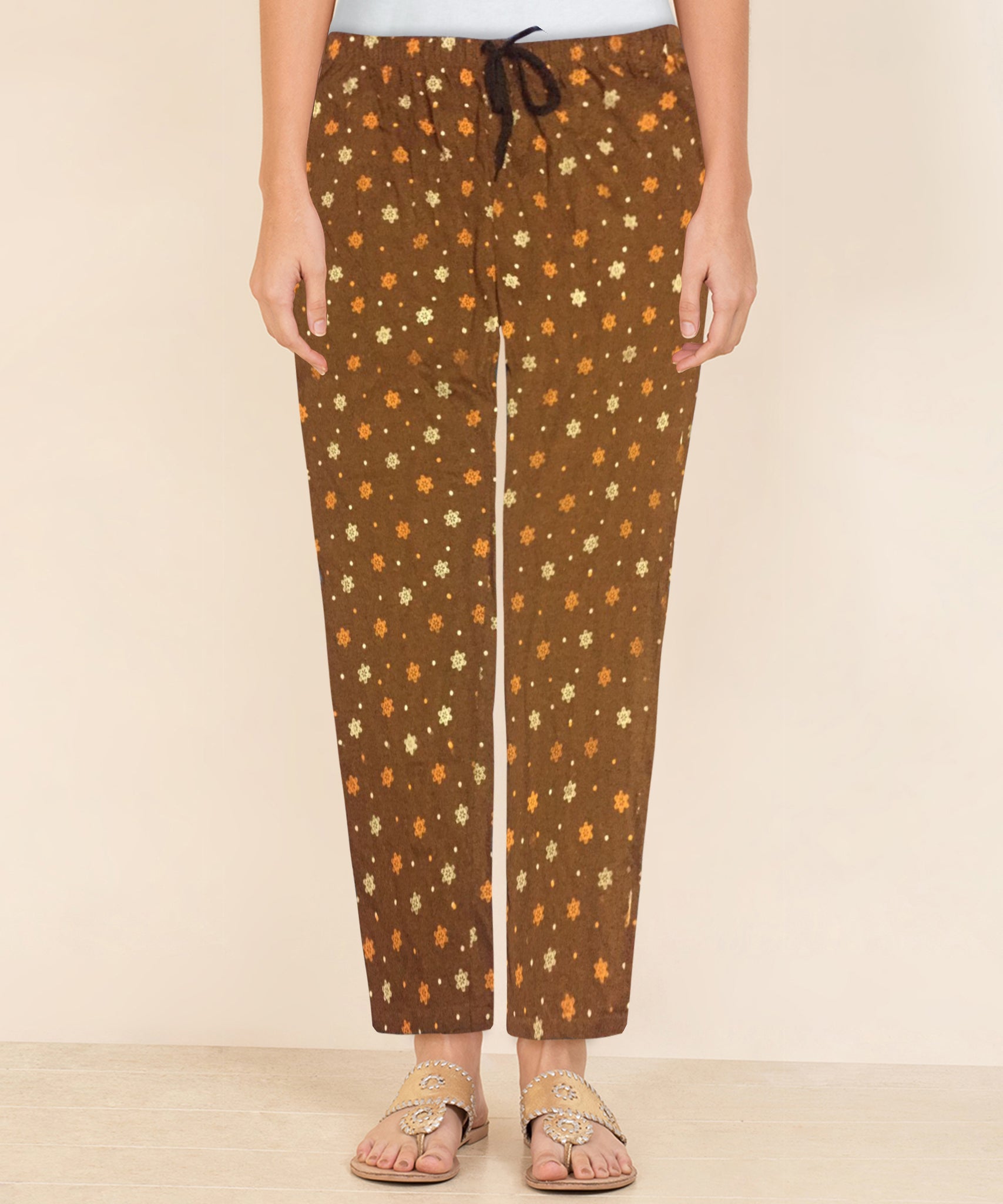 Afra Women Printed Pyjama Pants | OE Cloth | Nightwear & Lounge Wear | Comfortable Elastic Waist(Brown)