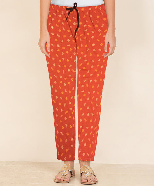Afra Women Printed Pyjama Pants | OE Cloth | Nightwear & Lounge Wear | Comfortable Elastic Waist(Red)